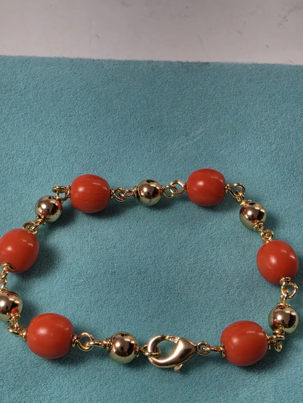 #2604, Signed ( Ls, 14K) Gold plated Baby Bracelet, Japanese Momo Coral, 5.5